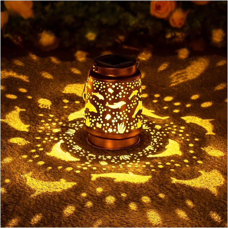 EZTZEN Dolphin Solar Lanterns Outdoor Waterproof Hanging Solar Lights Dolphin Gifts for Women Men Metal Decorative LED Dolphin Lanterns for Garden Decor,Yard,Patio,Lawn,Tabletop,Pathway,Landscape - Image 1
